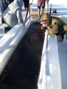 Крещенская прорубь была освящена на озере Смолино., 